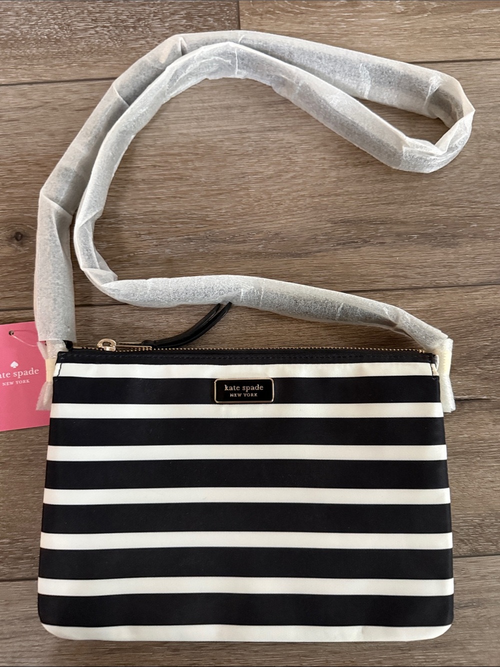kate spade Black and White Striped Crossbody Pouch